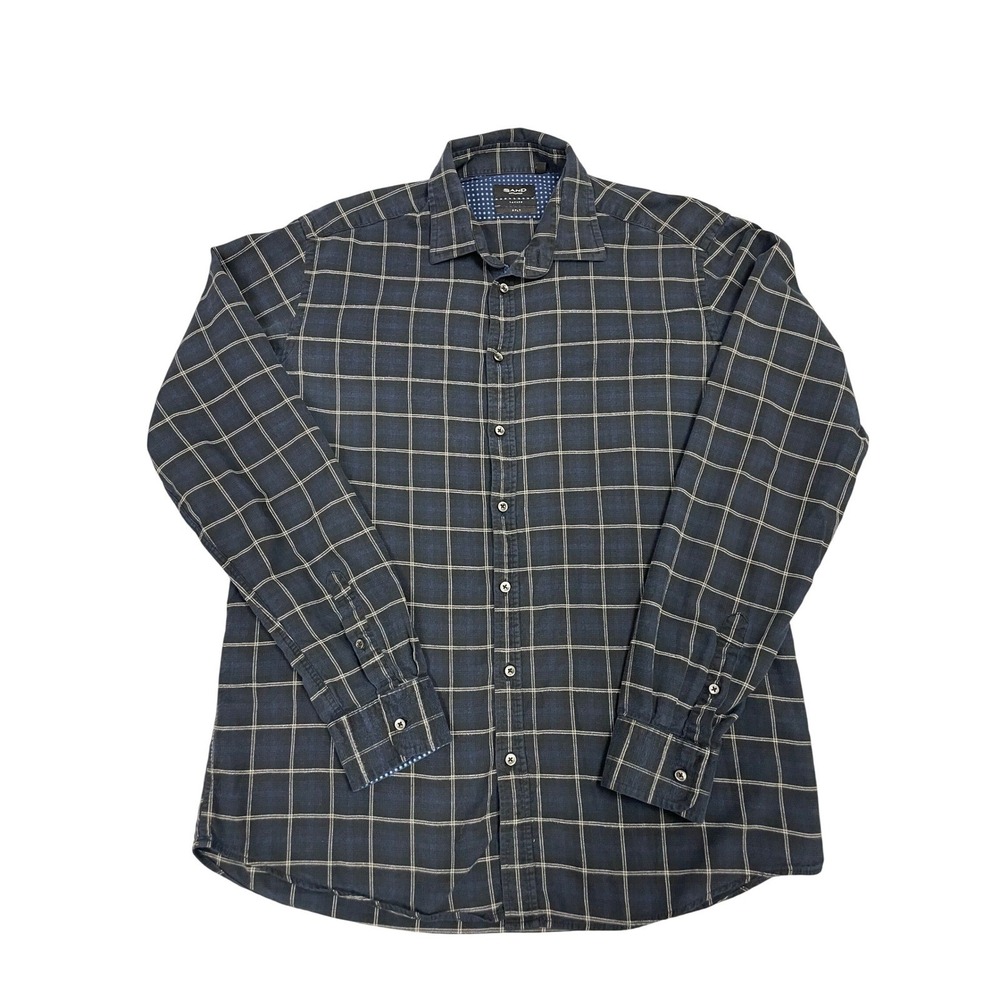 Sand Copenhagen Lavato 2-Ply Mens 42 Navy Windowpane Check Button Down Shirt